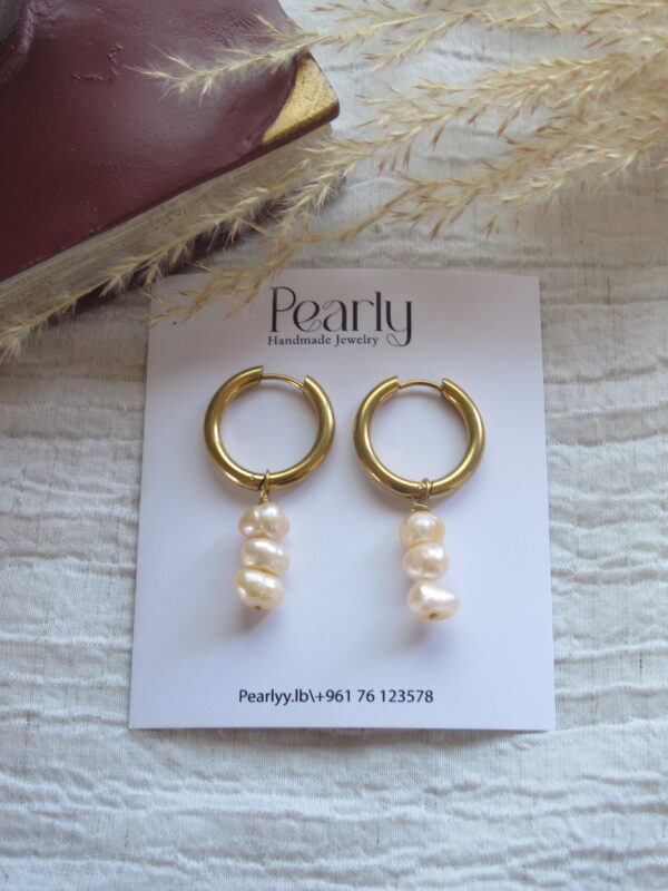Triple Rose Pearls LARGE HOOPS