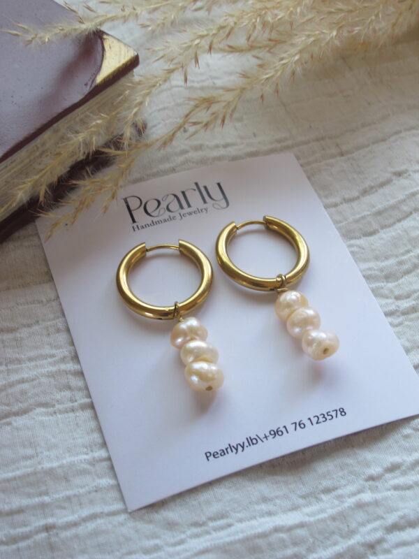 Triple Rose Pearls LARGE HOOPS - Image 2