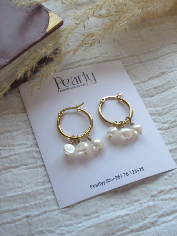 Triple Pearl Hoops