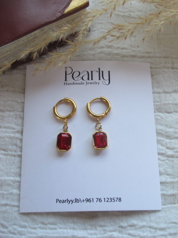 Red Crystal Charm Hoops - Image 2