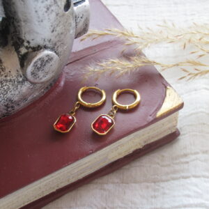 Red Crystal Charm Hoops