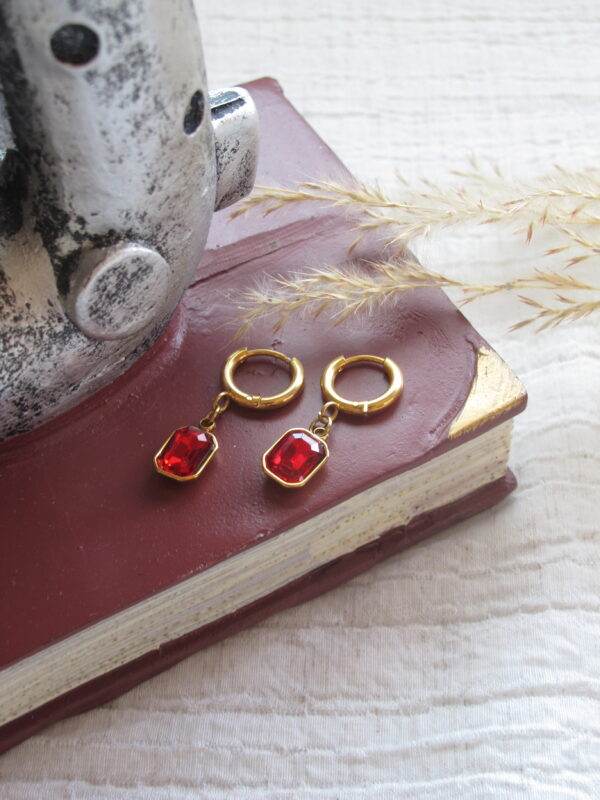 Red Crystal Charm Hoops